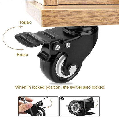 3" Caster Wheels Set of 4, Heavy Duty Casters with Brake, No Noise Locking Polyurethane (PU) Wheels, Swivel Stem Castors