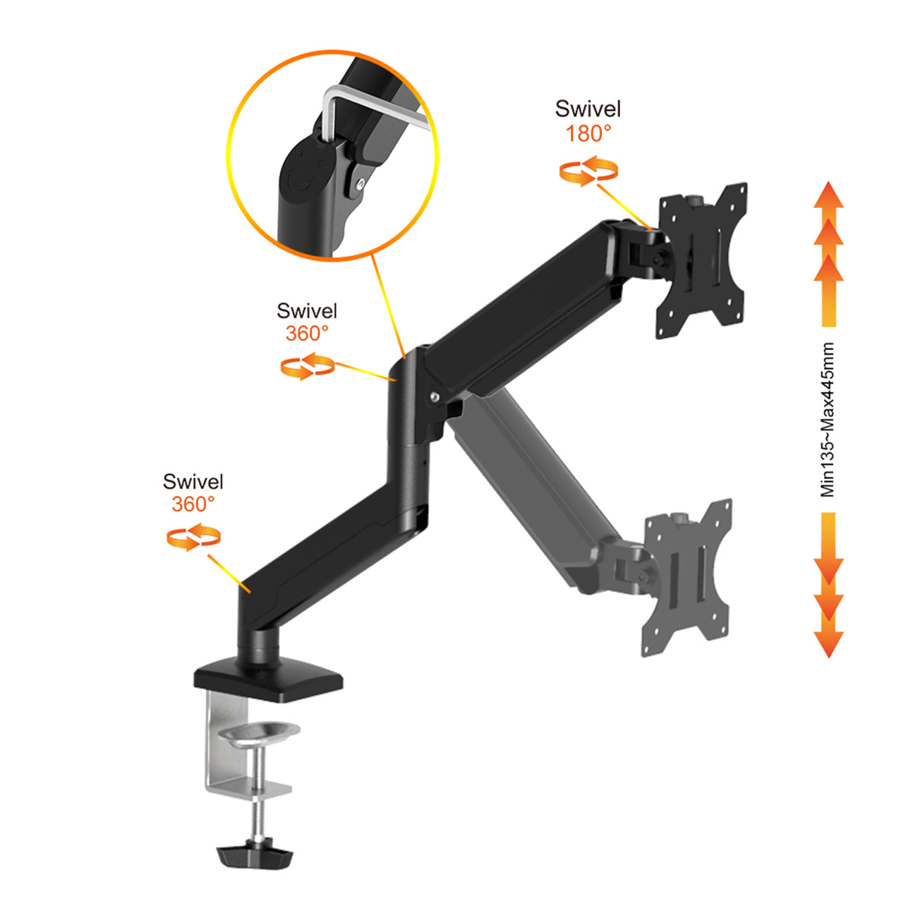 Single Monitor Arm | Gas Spring Mechanism | 10-32" Screen Monitor Mount | 9KG Weight Capacity