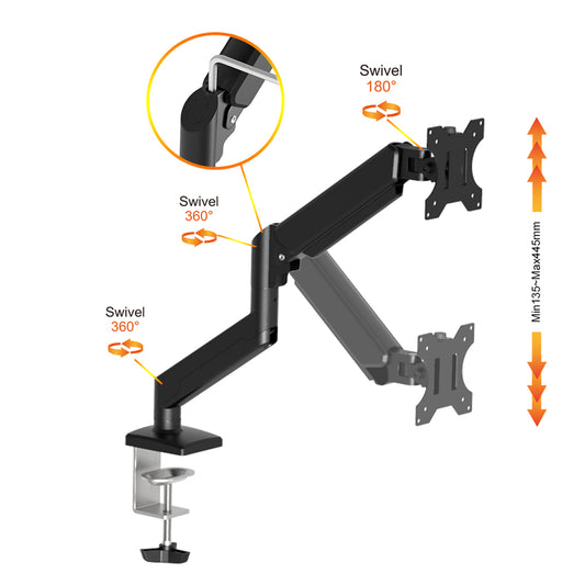 Single Monitor Arm | Gas Spring Mechanism | 10-32" Screen Monitor Mount | 9KG Weight Capacity