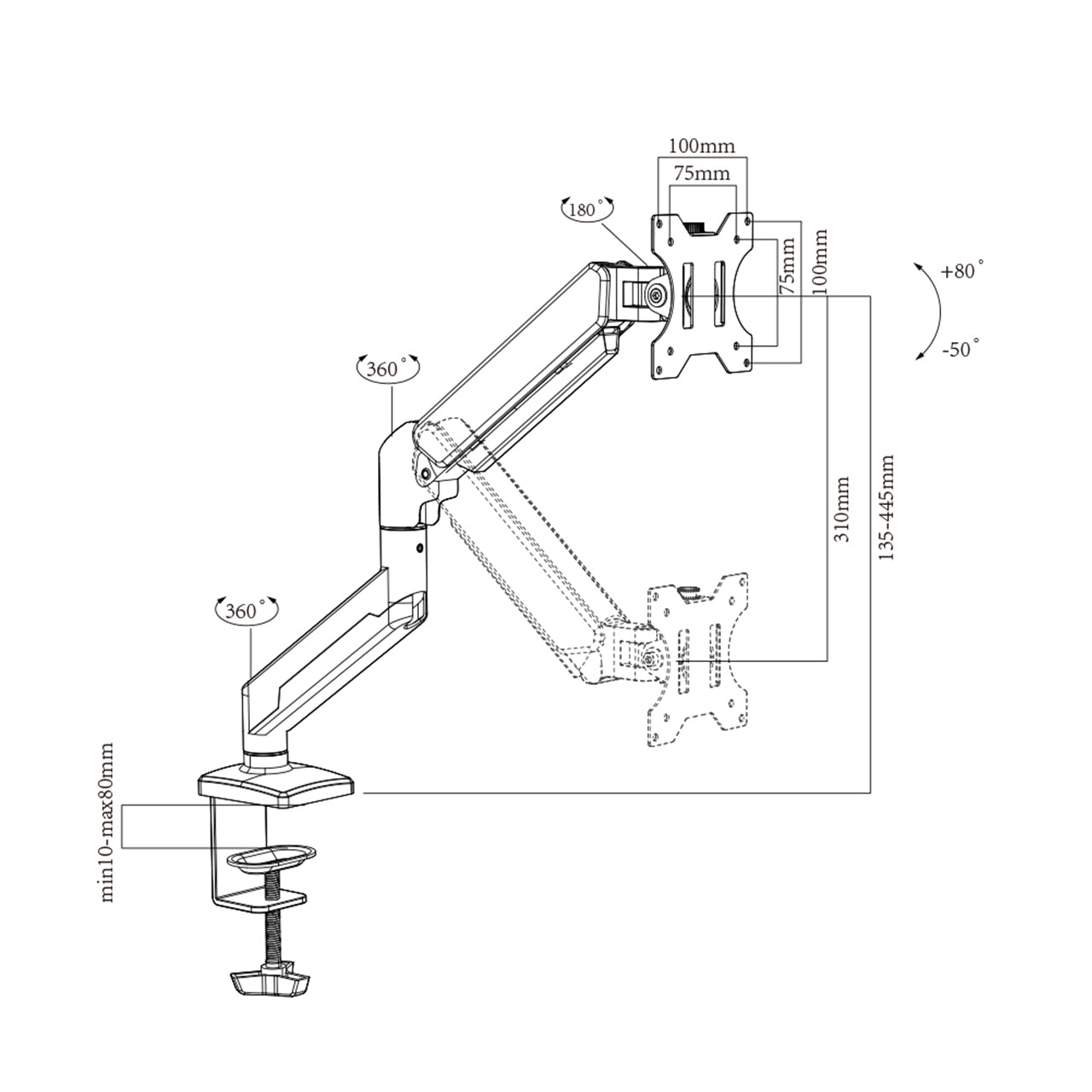 Single Monitor Arm | Gas Spring Mechanism | 10-32" Screen Monitor Mount | 9KG Weight Capacity