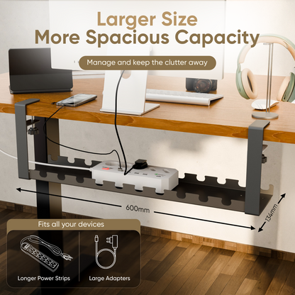 Clamp-on Under Desk Cable Tray for Wire Management 190x134x600mm