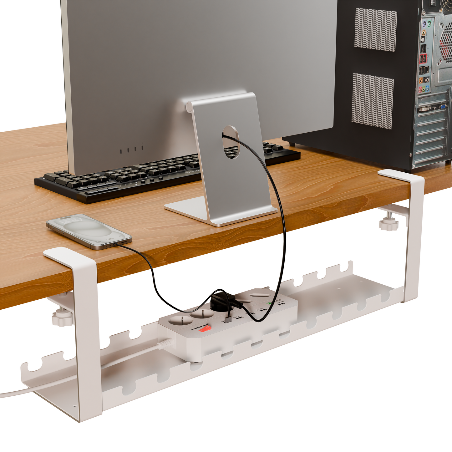 Clamp-on Under Desk Cable Tray for Wire Management 190x134x600mm