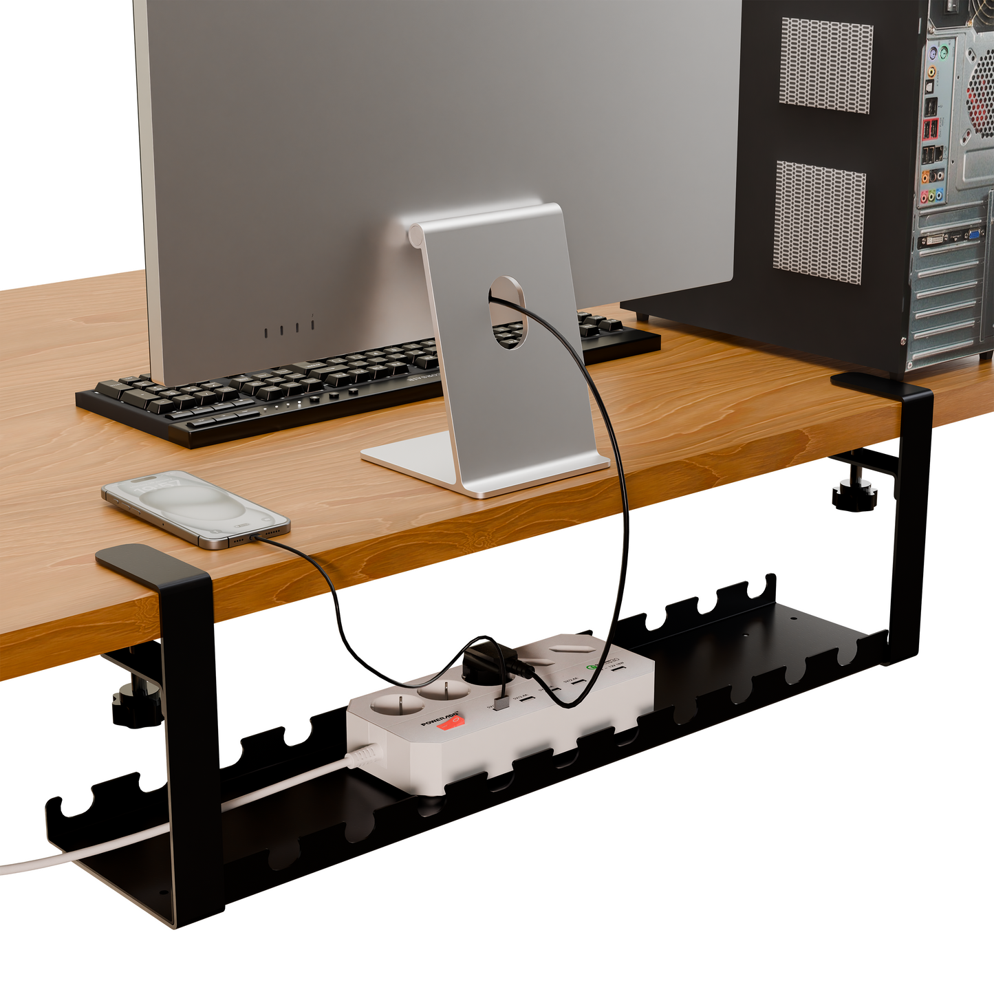 Clamp-on Under Desk Cable Tray for Wire Management 190x134x600mm