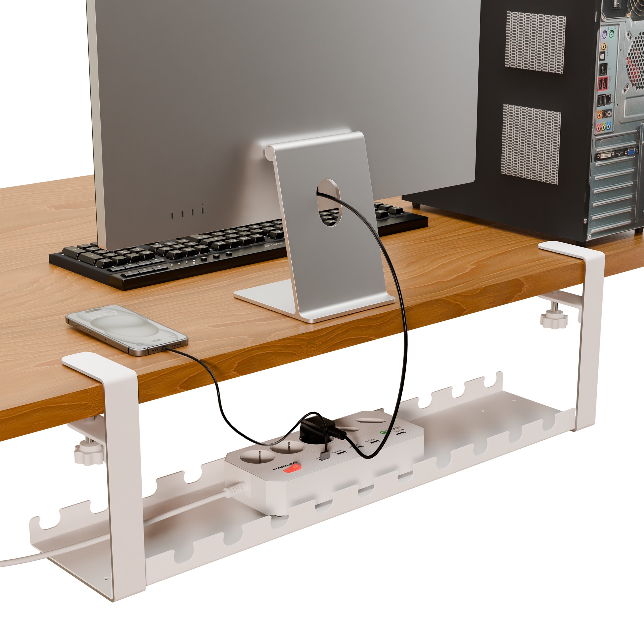 Under Desk Cable Management Tray — White